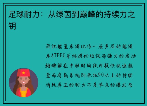 足球耐力：从绿茵到巅峰的持续力之钥